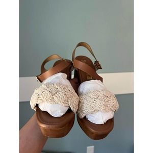 NEW Seychelles jump for joy wood white and brown sandals block heel 7.5 $119